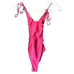 Sie Swim | Pink Satin Lace Up One Piece Bodysuit